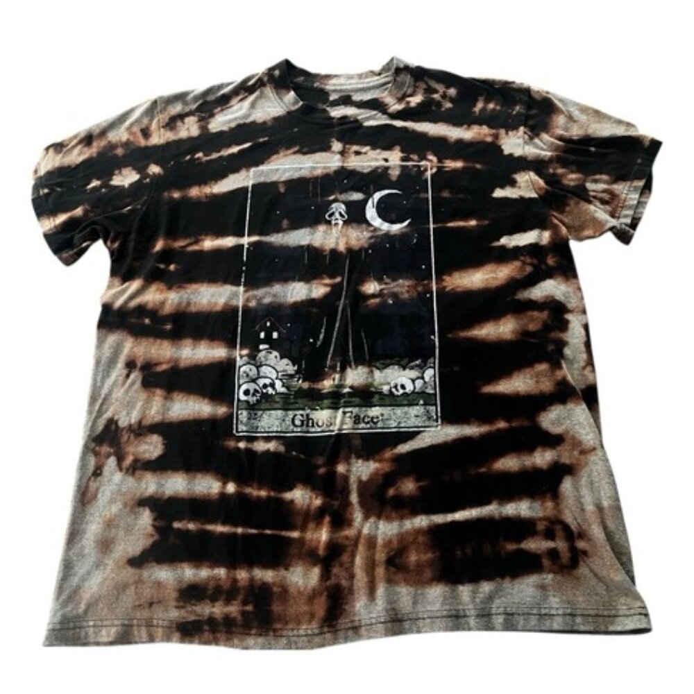 GhostFace Tarot Card Black TShirt Bleach Tie Dyed Scream Halloween Size L